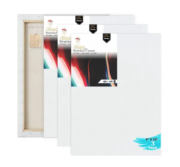 9X12_Stretched_White_Primed_Cotton_Pre_Stretched_Canvas_With_Wooden_Frame_Pack_Of_3