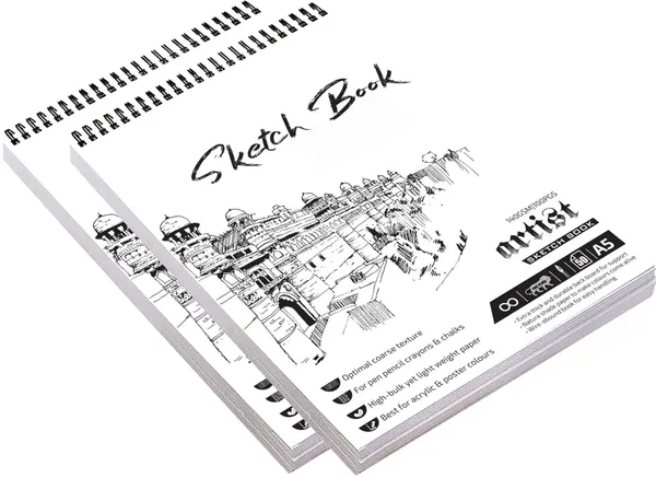 A/5_White_Sketchbook_Top_Spiral_Bound_Sketchbook_For_Artists_Sketching_And_Drawing_Acid_Free_Paper_For_Doodling_Artist_Fort_Sketchbook_Pack_Of_2