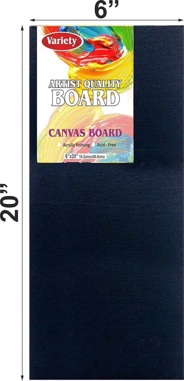 6X20"_Black_Cotton_Canvas_Board_For_Painting_Primed_Pack_of_4