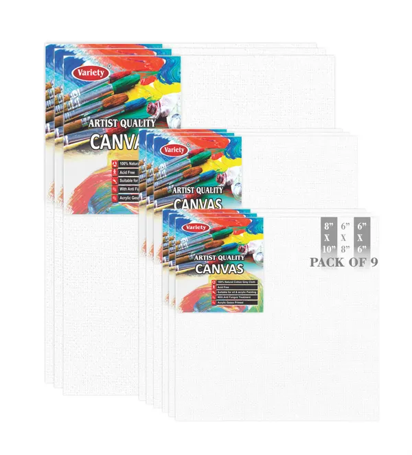 8X10_6X6_6X8_Inch_Cotton_Canvas_Board_for_Acrylic_Painting,_20x25_cm,_Medium_Grain_Triple_Primed_White_Color_Pack_of_9