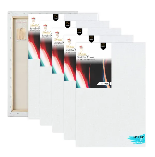12X18_Stretched_White_Primed_Cotton_Pre_Stretched_Canvas_With_Wooden_Frame_Pack_Of_5