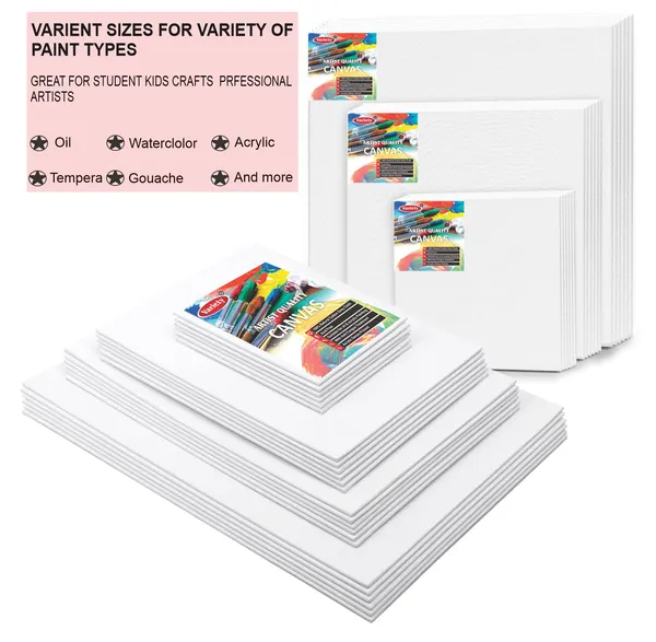VARIETY_CANVAS_12X14,_10X14,_10X10_Inch_Cotton_Canvas_Board_for_Acrylic_Painting,_White_Color_Pack_of_9