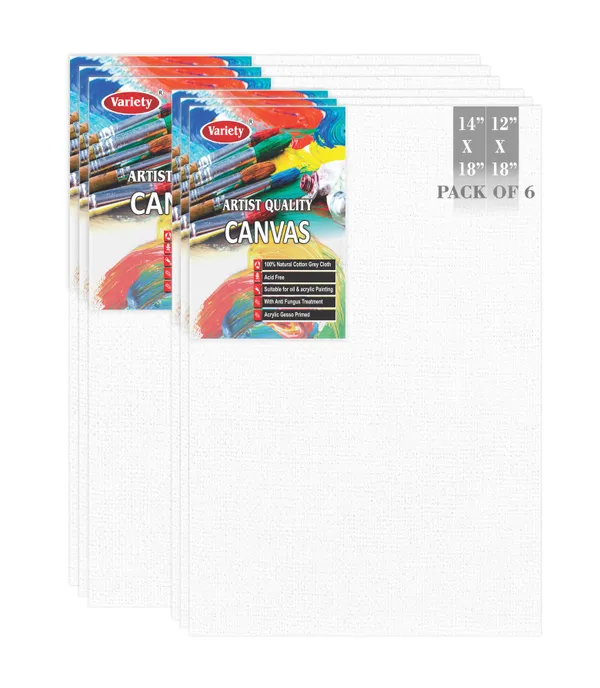 VARIETY_CANVAS_14X18,_12X18_Inch_Cotton_Canvas_Board_for_Acrylic_Painting,_White_Color_Pack_of_6