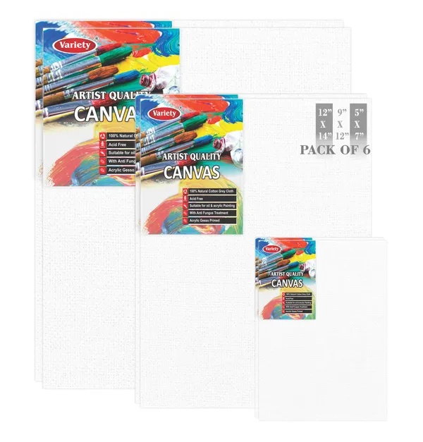 VARIETY_CANVAS_BOARDS_12X14,9x12,5x7_Inch_Cotton_Canvas_Board_for_Acrylic_Painting_White_Color_Pack_of__6