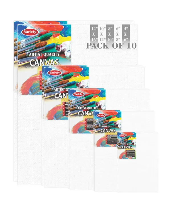 VARIETY_CANVAS_BOARDS_12X16,10x12,8x10,6x8,4x6_Inch_Cotton_Canvas_Board_for_Acrylic_Painting_White_Color_Pack_of_10