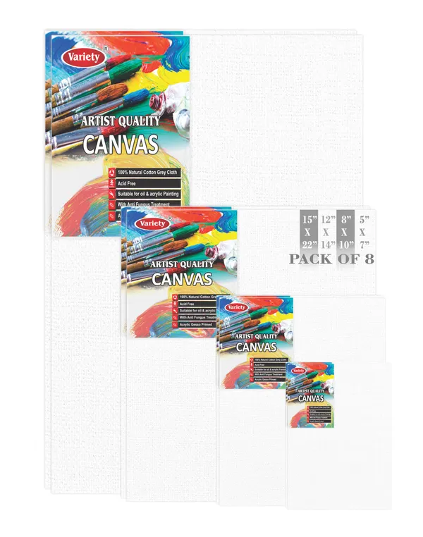 VARIETY_CANVAS_BOARDS_15X22,12x14,8x10,5X7_Inch_Cotton_Canvas_Board_for_Acrylic_Painting_White_Color_Pack_of__8