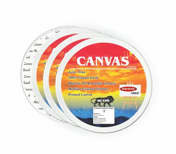 VARIETY_CANVAS_ROUND_PANEL_BOARDS_FOR_STUDENTS_&_PROFESSIONAL_ARTISTS_3_INCH_BOARDS_PACK_OF_3