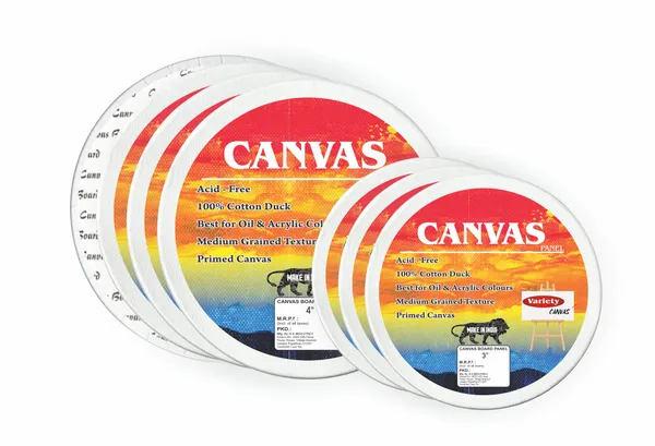 VARIETY_CANVAS_ROUND_PANEL_BOARDS_FOR_STUDENTS_&_PROFESSIONAL_ARTISTS_3_,_4_INCH_BOARDS_PACK_OF_6