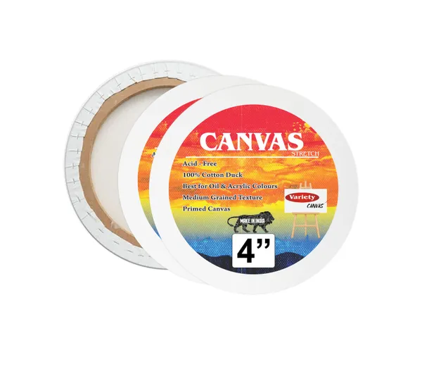 VARIETY_ROUND_STRETCHED_CANVAS_4_INCH_10OZ_MEDIUM_GRAIN_TRIPLE_PRIMED_WHITE_COLOR_PACK_OF_2