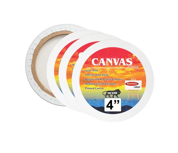 VARIETY_ROUND_STRETCHED_CANVAS_4_INCH_10OZ_MEDIUM_GRAIN_TRIPLE_PRIMED_WHITE_COLOR_PACK_OF_3
