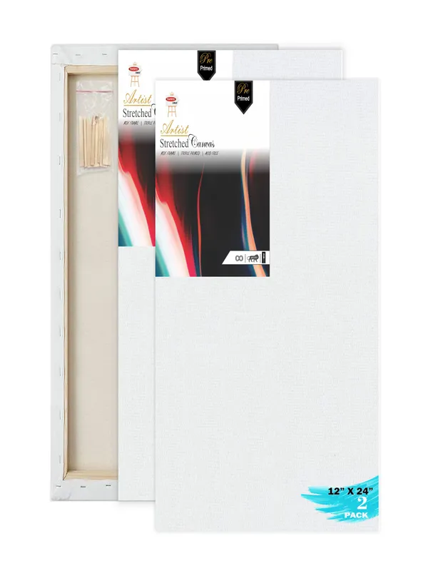 12X24_STRETCHED_WHITE_PRIMED_COTTON_PRE_STRETCHED_CANVAS_WITH_WOODEN_FRAME_PACK_OF_2