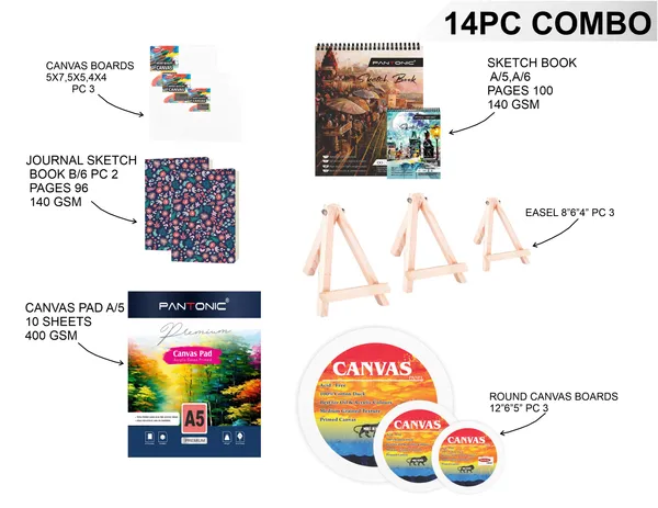 Variety_Canvas_Art_Kit_For_Artists_N_Students_Which_Includes_[3_Pc_Canvas_Boards_[_5X7_,5X5_,_4X4_]_,_Round_Canvas_Board_12"6"5"_[3]_,Canvas_Pad_A/5_[1]_,_Journal_Sketchnotebook_B/6_[2]_,_Sketchnotebook_A/6,A/5_,[2],_Wooden_Easel_Stand_8"6"4"_[2]_4
