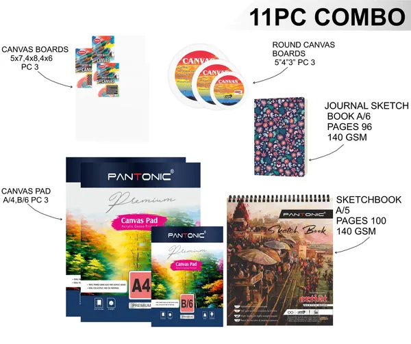 Variety_Canvas_Art_Kit_For_Artists_N_Students_Which_Includes_[_3_Pc_Canvas_Boards_[_4X8_,4X6_,_5X7_]_,Round_Canvas_Board_5"4"3"_3Pc_,_Canvas_Pad_A/4_,_B/6_[3]_,_Journal_Sketchnotebook_A/6_[1]_,_Sketchnotebook_A/5_[1]_1