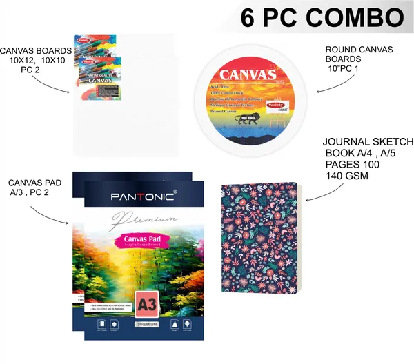Variety_Canvas_Art_Kit_For_Artists_N_Students_Which_Includes_[_Canvas_Boards_2_Pc,_Round_Canvas_Board_10"_1Pc_,_Canvas_Pad_A/3_2Pc_,_Journal_Sketchnotebook_A/5_[1]_Pack_Of_6
