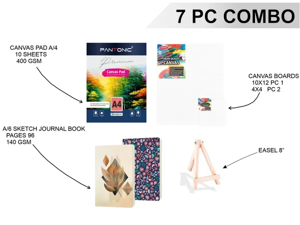 Variety_Canvas_Art_Kit_For_Artists_N_Students_Which_Includes_[_Canvas_Boards_3Pc,_A/4_Canvas_Pad_,_Journal_Sketchnotebook_2_Pc,_Easel_Stand_8"_]_Pack_Of_7