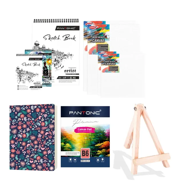Variety_Canvas_Art_Kit_For_Artists_N_Students_Which_Includes_[_Canvas_Boards_4Pc,_B/6_Canvas_Pad_,_Journal_Sketchnotebook_1_Pc,_Easel_Stand_10"_,_Sketchnotebook_A/5_[1]_A/6_[2]_]_0