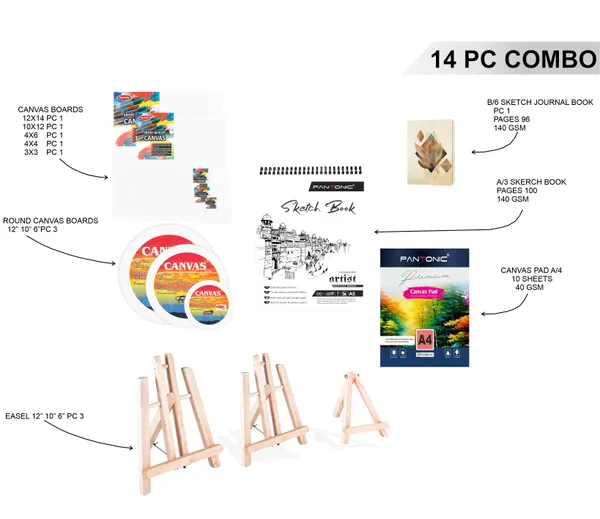 Variety_Canvas_Art_Kit_For_Artists_N_Students_Which_Includes_[_Canvas_Boards_5_Pc,_Round_3Pc_,_Easel_Stand_Pc_3_,_Canvas_Pad_A/4_1Pc_,_Sketchnotebook_A/3_[1]_],_Journal_Sketchnotebook_1_Pc_,4