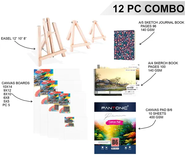 Variety_Canvas_Art_Kit_For_Artists_N_Students_Which_Includes_[_Canvas_Boards_5Pc_,_Easel_Stand_Pc_3_,_Canvas_Pad_B/6_1Pc_,_Sketchnotebook_A/4_[2]_],_Journal_Sketchnotebook_1_Pc_,_2