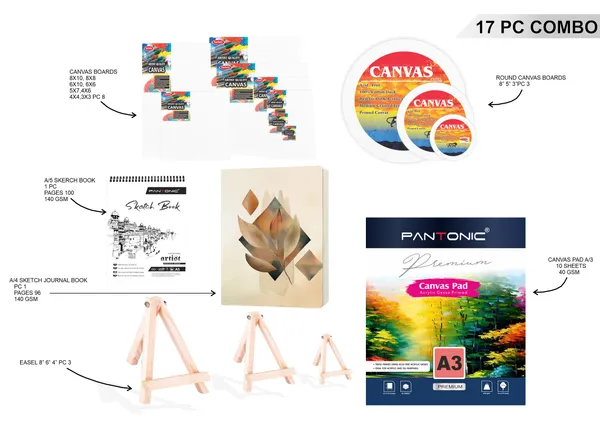 Variety_Canvas_Art_Kit_For_Artists_N_Students_Which_Includes_[_Canvas_Boards_8_Pc,_Round_3Pc_,_Easel_Stand_Pc_3_,_Canvas_Pad_A/3_1Pc_,_Sketchnotebook_A/5_[1]_],_Journal_Sketchnotebook_A/4_1_Pc_,7