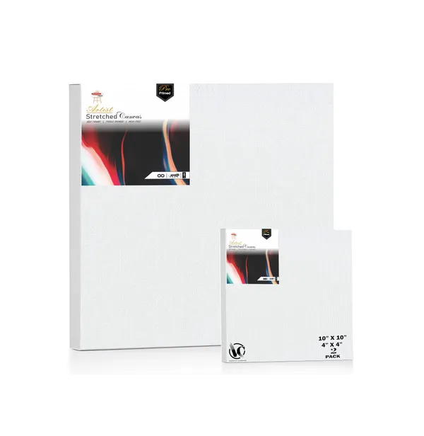 Variety_Canvas®___4"x4"_(10x10_cm),_10"X10"_(25x25_cm)_Pack_of_2__Artist_Series_10_Oz_100%_Cotton_Pre-Stretched_Canvas_with_Wooden_Frame_20x25_mm_|_Primed_Canvas_Stretched_for_Oil_&_Acrylic_Painting.