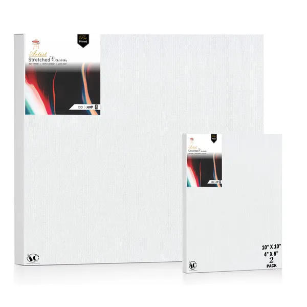 Variety_Canvas®___4"x6"_(10x15_cm),_10"X10"_(25x25_cm)_Pack_of_2__Artist_Series_10_Oz_100%_Cotton_Pre-Stretched_Canvas_with_Wooden_Frame_20x25_MM_|_Primed_Canvas_Stretched_for_Oil_&_Acrylic_Painting.