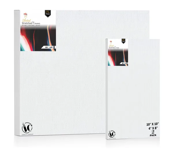 Variety_Canvas®___4"x_8"_(10x20_cm),_10"X10"_(20x25_cm)_Pack_of_2__Artist_Series_10_Oz_100%_Cotton_Pre-Stretched_Canvas_with_Wooden_Frame_20x25_MM_|_Primed_Canvas_Stretched_for_Oil_&_Acrylic_Painting.