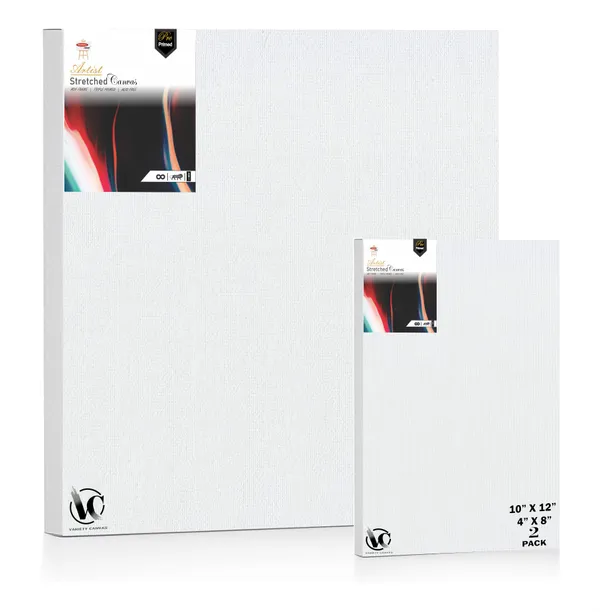 Variety_Canvas®___4"x_8"_(10x20_cm),_10"X12"_(25x30_cm)_Pack_of_2__Artist_Series_10_Oz_100%_Cotton_Pre-Stretched_Canvas_with_Wooden_Frame_20x25_MM_|_Primed_Canvas_Stretched_for_Oil_&_Acrylic_Painting.