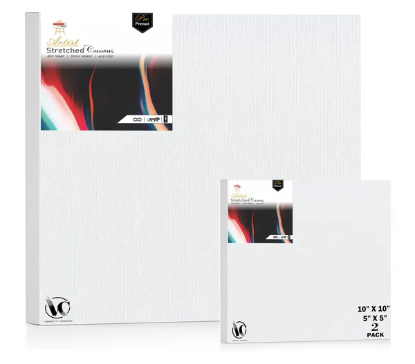 Variety_Canvas®___5"x5"_(12.5x12.5_cm),_10"X10"_(25x25_cm)_Pack_of_2__Artist_Series_10_Oz_100%_Cotton_Pre-Stretched_Canvas_with_Wooden_Frame_20x25_mm_|_Primed_Canvas_Stretched_for_Oil_&_Acrylic_Painting.