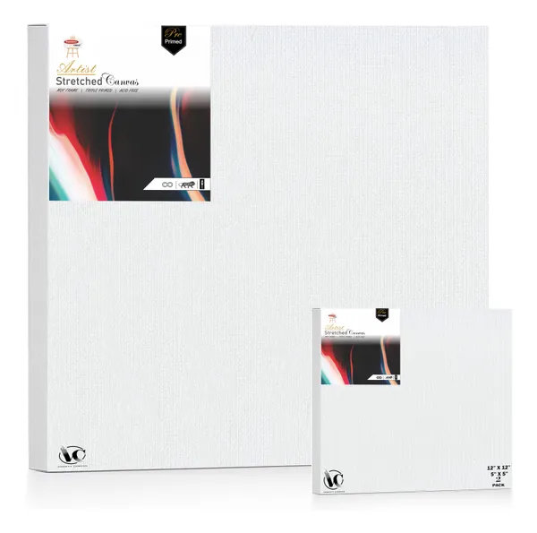 Variety_Canvas®___5"x5"_(12.5x12.5_cm),_12"X12"_(30x30_cm)_Pack_of_2__Artist_Series_10_Oz_100%_Cotton_Pre-Stretched_Canvas_with_Wooden_Frame_20x25_mm_|_Primed_Canvas_Stretched_for_Oil_&_Acrylic_Painting.
