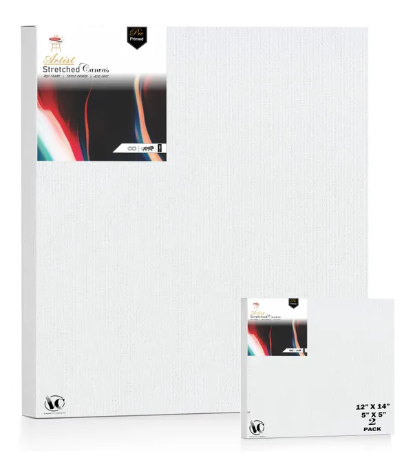 Variety_Canvas®___5"x5"_(12.5x12.5_cm),_12"X14"_(30x35_cm)_Pack_of_2__Artist_Series_10_Oz_100%_Cotton_Pre-Stretched_Canvas_with_Wooden_Frame_20x25_mm_|_Primed_Canvas_Stretched_for_Oil_&_Acrylic_Painting.