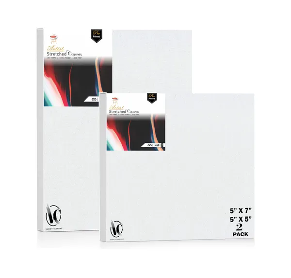 Variety_Canvas®___5"x5"_(12.5x12.5_cm),_5"X7"_(12.5x17.5_cm)_Pack_of_2__Artist_Series_10_Oz_100%_Cotton_Pre-Stretched_Canvas_with_Wooden_Frame_20x25_mm_|_Primed_Canvas_Stretched_for_Oil_&_Acrylic_Painting.