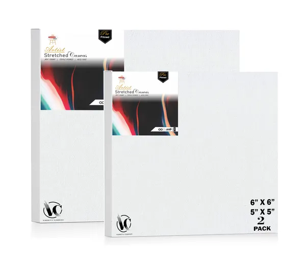Variety_Canvas®___5"x5"_(12.5x12.5_cm),_6"X6"_(15x15_cm)_Pack_of_2__Artist_Series_10_Oz_100%_Cotton_Pre-Stretched_Canvas_with_Wooden_Frame_20x25_mm_|_Primed_Canvas_Stretched_for_Oil_&_Acrylic_Painting.