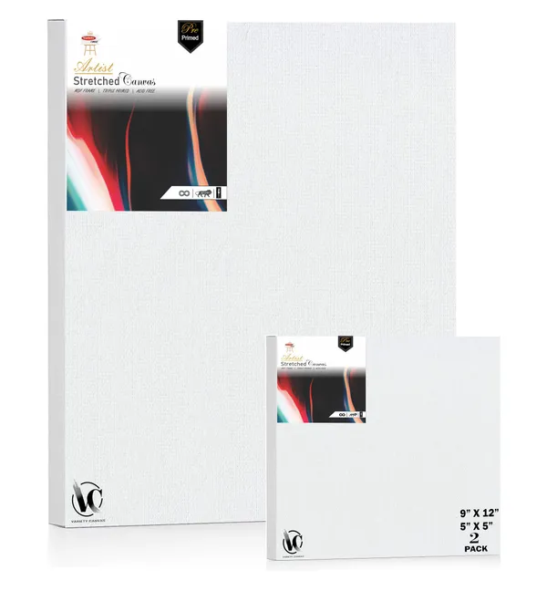 Variety_Canvas®___5"x5"_(12.5x12.5_cm),_9"X12"_(22.5x30_cm)_Pack_of_2__Artist_Series_10_Oz_100%_Cotton_Pre-Stretched_Canvas_with_Wooden_Frame_20x25_mm_|_Primed_Canvas_Stretched_for_Oil_&_Acrylic_Painting.
