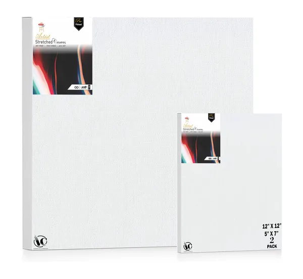 Variety_Canvas®___5"x_7"_(12.5x17.5_cm),_12"X12"_(30x30_cm)_Pack_of_2__Artist_Series_10_Oz_100%_Cotton_Pre-Stretched_Canvas_with_Wooden_Frame_20x25_MM_|_Primed_Canvas_Stretched_for_Oil_&_Acrylic_Painting.