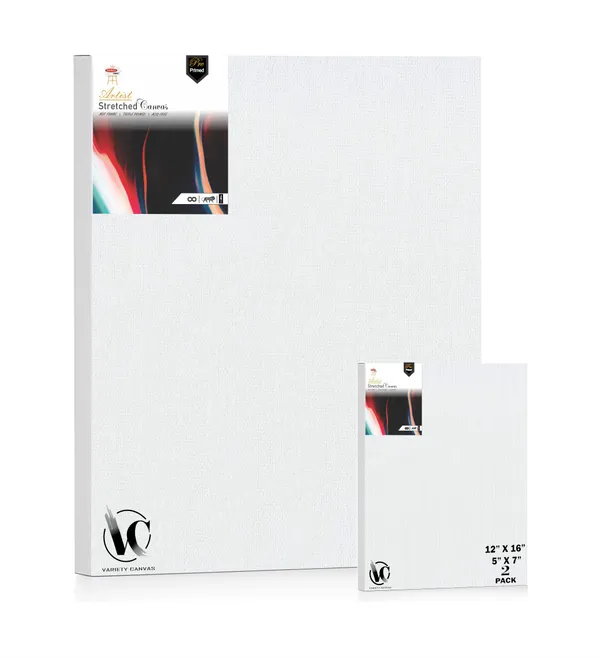 Variety_Canvas®___5"x_7"_(12.5x17.5_cm),_12"X16"_(30x40_cm)_Pack_of_2__Artist_Series_10_Oz_100%_Cotton_Pre-Stretched_Canvas_with_Wooden_Frame_20x25_MM_|_Primed_Canvas_Stretched_for_Oil_&_Acrylic_Painting.