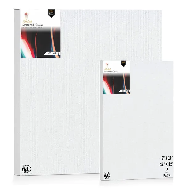 Variety_Canvas®___6"x_10"_(15x25_cm),_12"X14"_(30X35_cm)_Pack_of_2__Artist_Series_10_Oz_100%_Cotton_Pre-Stretched_Canvas_with_Wooden_Frame__20X25__MM_|_Primed_Canvas_Stretched_for_Oil_&_Acrylic_Painting.