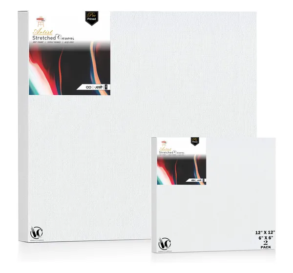 Variety_Canvas®___6"x_6"_(15x15_cm),_12"X12"_(30X30_cm)_Pack_of_2__Artist_Series_10_Oz_100%_Cotton_Pre-Stretched_Canvas_with_Wooden_Frame__20X25_MM_|_Primed_Canvas_Stretched_for_Oil_&_Acrylic_Painting.