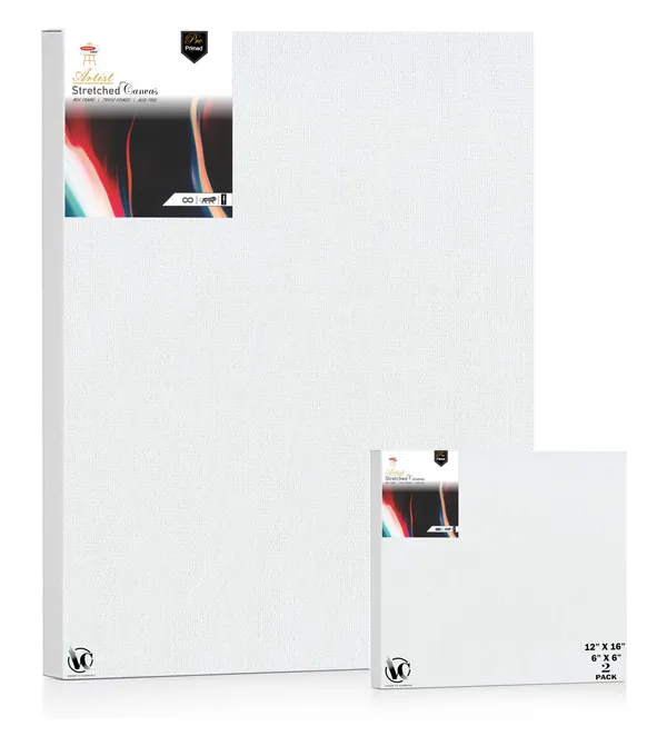 Variety_Canvas®___6"x_6"_(15x15_cm),_12"X16"_(30X40_cm)_Pack_of_2__Artist_Series_10_Oz_100%_Cotton_Pre-Stretched_Canvas_with_Wooden_Frame__20X25__MM_|_Primed_Canvas_Stretched_for_Oil_&_Acrylic_Painting.