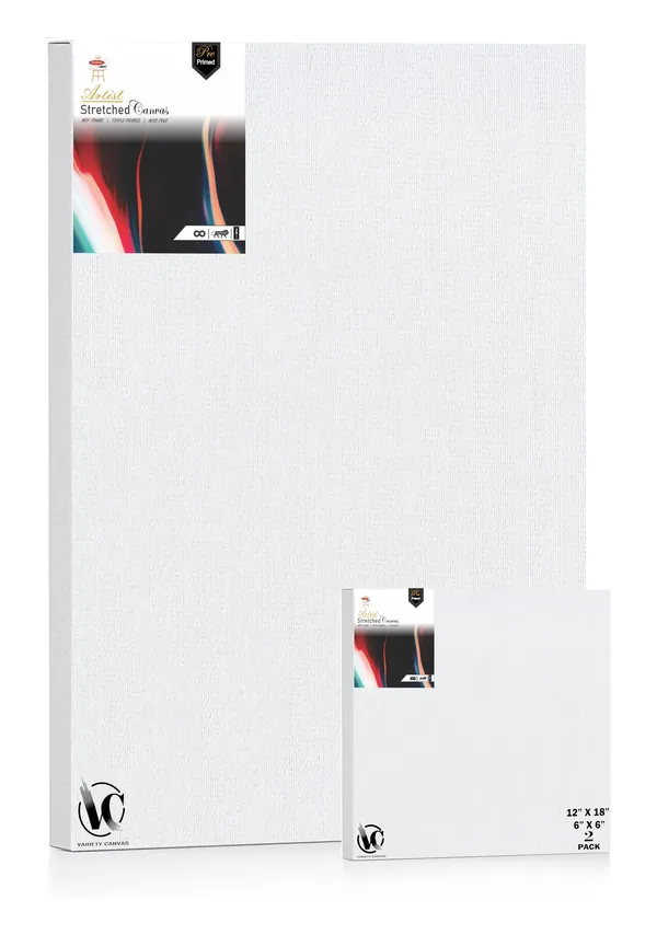 Variety_Canvas®___6"x_6"_(15x15_cm),_12"X18"_(30X45_cm)_Pack_of_2__Artist_Series_10_Oz_100%_Cotton_Pre-Stretched_Canvas_with_Wooden_Frame__20X25_MM_|_Primed_Canvas_Stretched_for_Oil_&_Acrylic_Painting.
