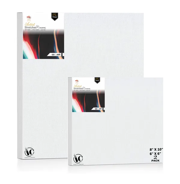 Variety_Canvas®___6"x_6"_(15x15_cm),_8"X10"_(20x25_cm)_Pack_of_2__Artist_Series_10_Oz_100%_Cotton_Pre-Stretched_Canvas_with_Wooden_Frame__20X25__MM_|_Primed_Canvas_Stretched_for_Oil_&_Acrylic_Painting.