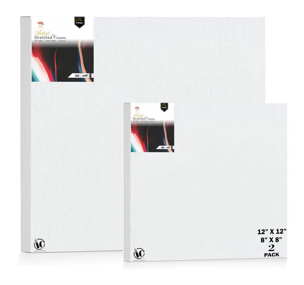 Variety_Canvas®___8"x_8"_(20x20_cm),_12"X12"_(30X30_cm)_Pack_of_2__Artist_Series_10_Oz_100%_Cotton_Pre-Stretched_Canvas_with_Wooden_Frame__20X25__MM_|_Primed_Canvas_Stretched_for_Oil_&_Acrylic_Painting.