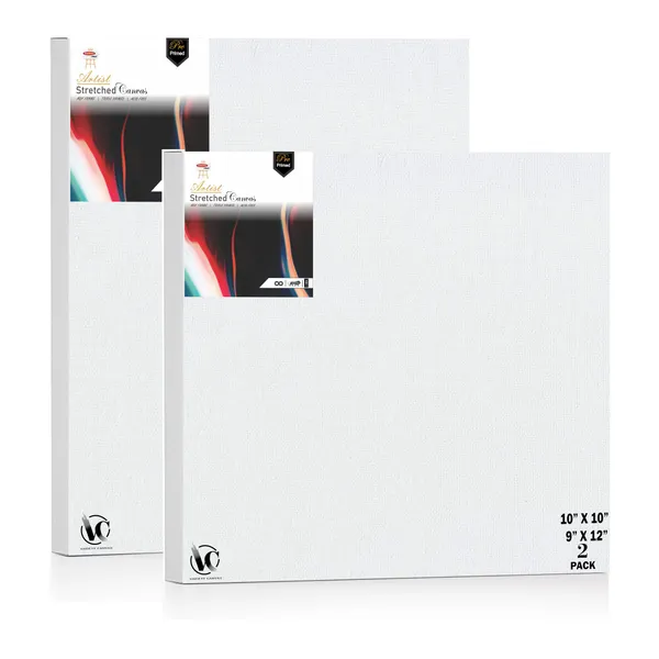 Variety_Canvas®___9"x_12"_(22.5x30_cm),_10"X10"_(25X25_cm)_Pack_of_2__Artist_Series_10_Oz_100%_Cotton_Pre-Stretched_Canvas_with_Wooden_Frame__20X25__MM_|_Primed_Canvas_Stretched_for_Oil_&_Acrylic_Painting.