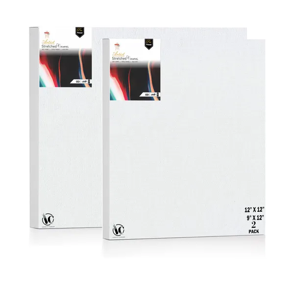Variety_Canvas®___9"x_12"_(22.5x30_cm),_12"X12"_(30X30_cm)_Pack_of_2__Artist_Series_10_Oz_100%_Cotton_Pre-Stretched_Canvas_with_Wooden_Frame__20X25__MM_|_Primed_Canvas_Stretched_for_Oil_&_Acrylic_Painting.