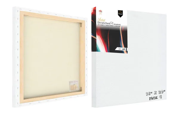 16X20_STRETCHED_WHITE_PRIMED_COTTON_PRE_STRETCHED_CANVAS_WITH_WOODEN_FRAME_PACK_OF_4