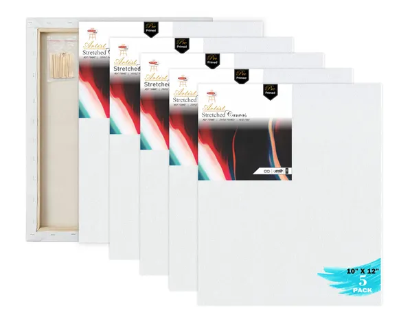 10X12_STRETCHED_WHITE_PRIMED_COTTON_PRE_STRETCHED_CANVAS_WITH_WOODEN_FRAME_PACK_OF_5