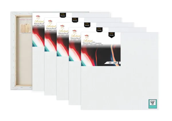 8X8_STRETCHED_WHITE_PRIMED_COTTON_PRE_STRETCHED_CANVAS_WITH_WOODEN_FRAME_PACK_OF_5