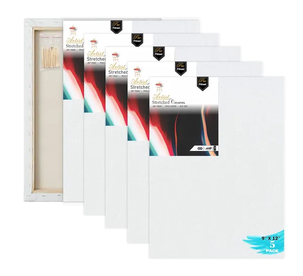 9X12_STRETCHED_WHITE_PRIMED_COTTON_PRE_STRETCHED_CANVAS_WITH_WOODEN_FRAME_PACK_OF_5