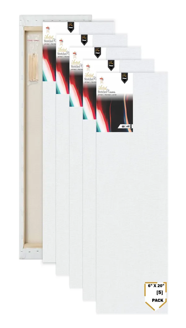6X20_STRETCHED_WHITE_PRIMED_COTTON_PRE_STRETCHED_CANVAS_WITH_WOODEN_FRAME_PACK_OF_5