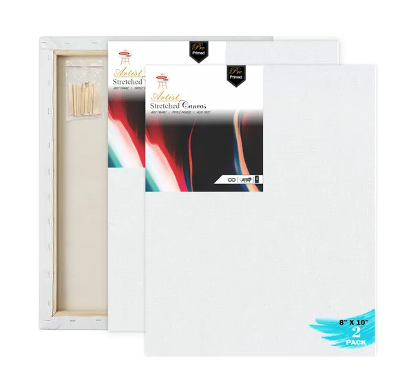 8X10_STRETCHED_WHITE_PRIMED_COTTON_PRE_STRETCHED_CANVAS_WITH_WOODEN_FRAME_PACK_OF_2