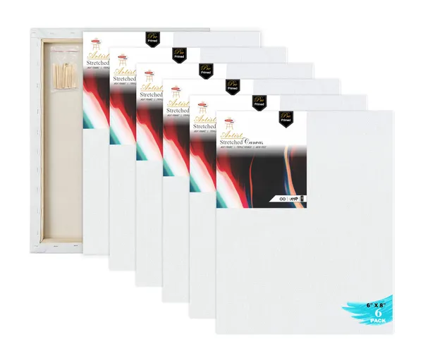 6X8_STRETCHED_WHITE_PRIMED_COTTON_PRE_STRETCHED_CANVAS_WITH_WOODEN_FRAME_PACK_OF_6